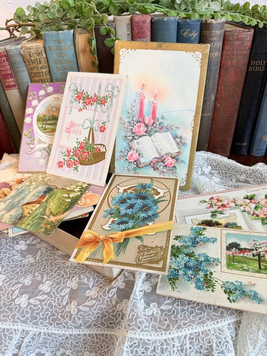 Antique Other - Antique Floral Greeting Card Box with 16 Antique Post Cards 1909-1911